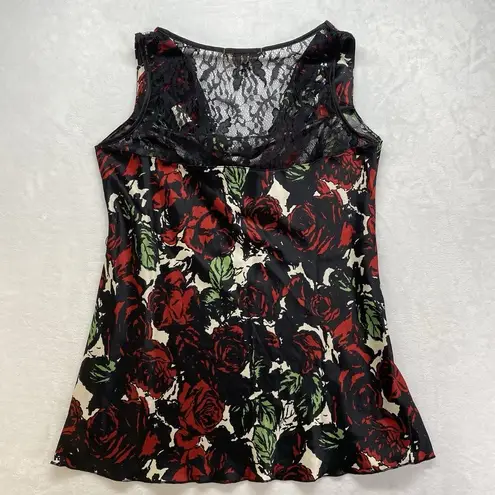 Jonathan Martin  tank top Women M Red Rosed Lace Floral Cowl Neck Sleeveless