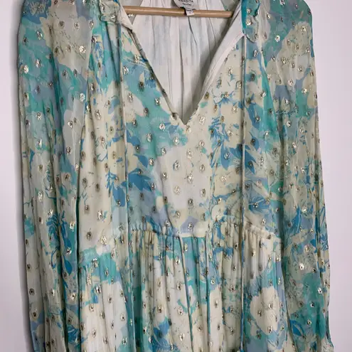 Hemant & Nandita Turquoise Blush Metallica Georgette Mini Dress Medium Blue