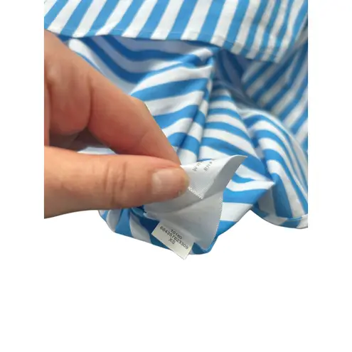 AYR Capeside Striped Puff Sleeve Popover Blouse Athens Blue Cotton Poplin XS