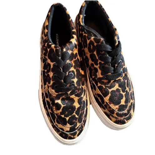 AllSaints Mercia Calf Hair Leopard Print Sneakers Womens Size 6 EUR 37 Cheetah