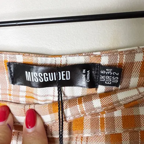 Missguided NEW NWT Orange Check Flared Trousers Size 2 Indie Y2K Schoolgirl