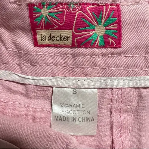 La Decker Pink Denim Floral Embroidered Cargo Skirt Size Small Vintage Y2K