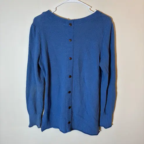 Soft Surroundings Soft Surroundings Blue Reversible Button-Back Cotton Sweater Size Medium