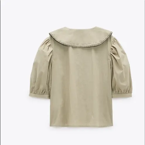 ZARA NWT  EMBROIDERED COLLAR BUTTON UP SHIRT BLOUSE XS