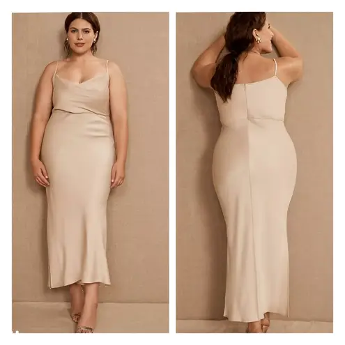 BHLDN Anthropologie × Cali Satin Cowl-Neck Midi Slip Dress Size 10