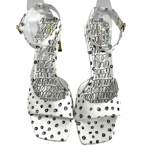 Nicholas Kirkwood MAEVA Ankle Strap Sandals in White & Black Doodle Print Size 9.5