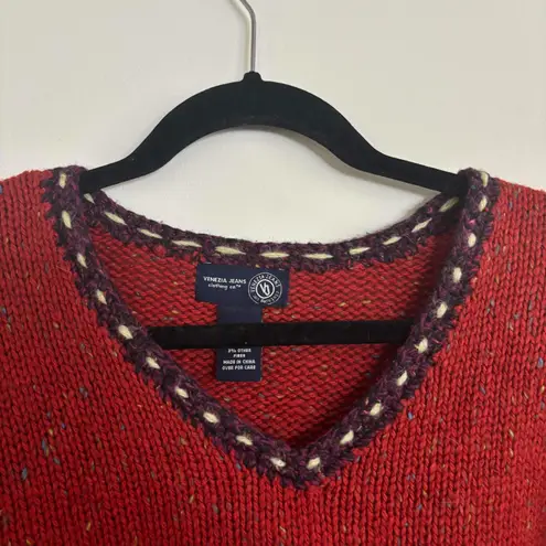 Plus size Venezia Jeans Red V neck Long Sleeve wool blend sweater