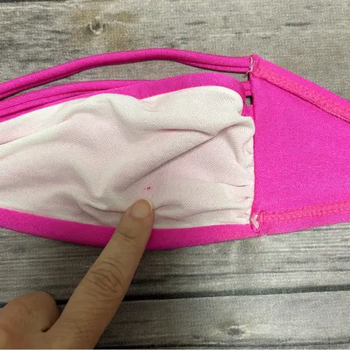 Luli Fama Pink Strappy V Ring Bandeau Back Tie Muy Caliente Bikini Top NWT Small