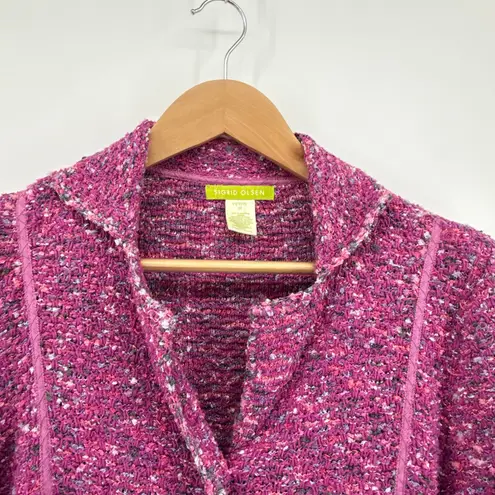 Sigrid Olsen Petite Medium Textured Knit Cardigan Jacket Blazer Pink Tweed