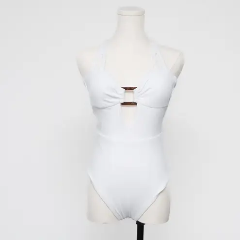 Becca . Modern Edge Cutout Ribbed One-Piece Swimsuit.