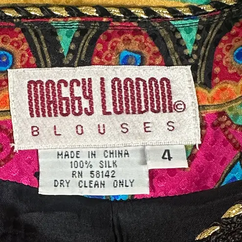 Maggy London Vintage Blouses Art to Wear Multicolor Silk Blazer Blouse Top sz 4