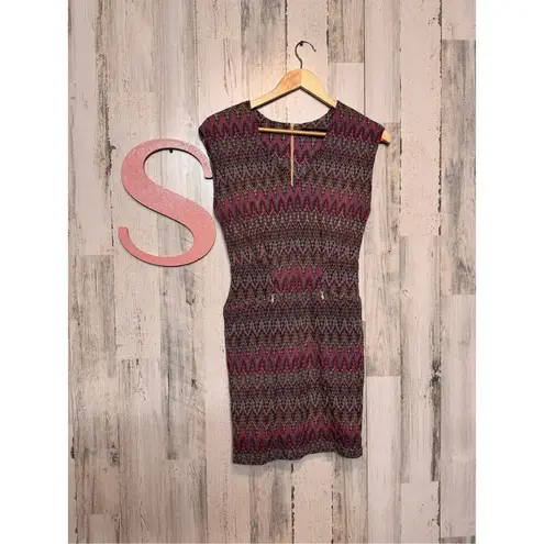 Ark & Co. Metallic Chevron Knit Bodycon Dress Small Pink Black Gold