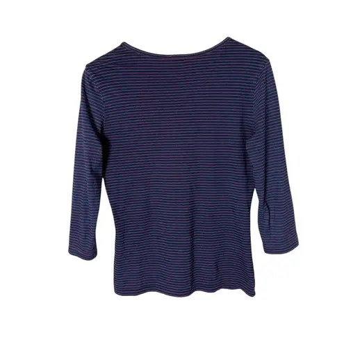 J. McLaughlin Striped 3/4 Sleeve Cotton Top Tee Womens M Blue Pink Casual Preppy