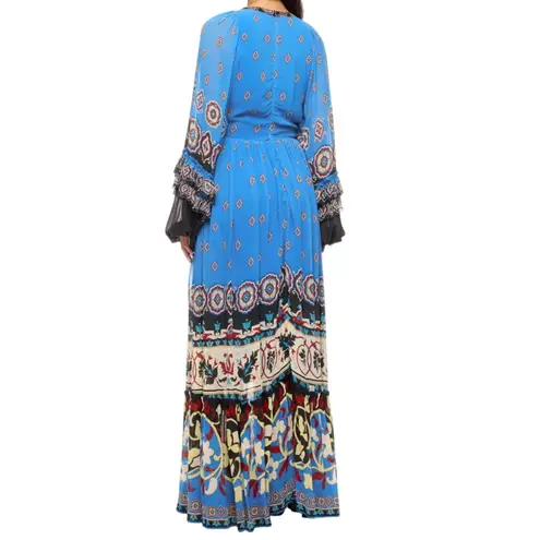 Farm Rio Anika Tiles Blue Maxi Dress in Blue, Size S