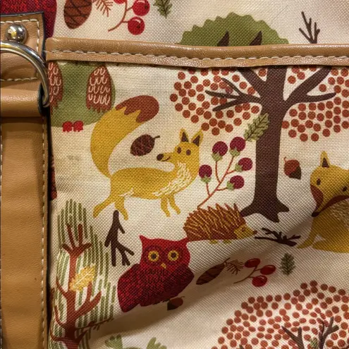 Lily bloom MULTI POCKETED TOTE COLORFUL AND BRIGHT FOREST OWL DESIGN PRELOVED