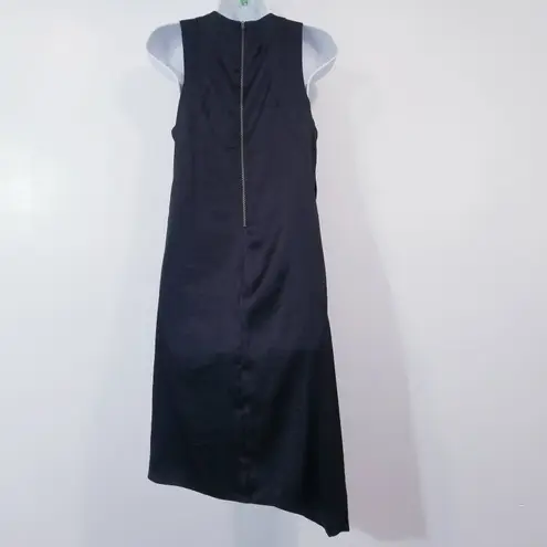 Helmut Lang Black Satin Drape Ruched Bodice Asymmetrical Hem Dress Sleeveless