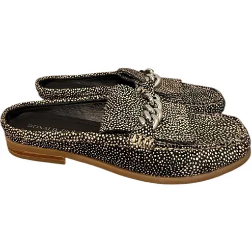 Donald Pliner Mika Black White Dotted Chain Accent Mule Loafer Slides Size 6.5