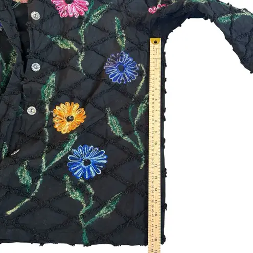 Vintage Roaman's Black Jacket Vibrant Floral Embroidery Yellow Blue Pink Large