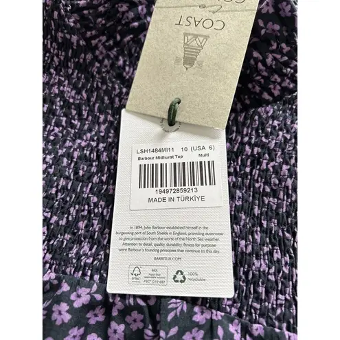 Barbour Womens Midhurst Shirt Top Purple Multi Floral Long Sleeve Mock Neck Sz 6