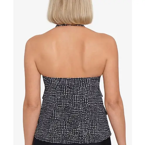 Swim Solutions Halter Tiered Ruffle Tankini Swim Top Polka Dot Black White 8