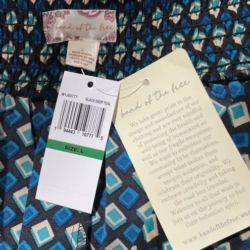 Band Of The Free New Diamond Print Ruffle Mini Skirt Colette Black Teal Sz Large