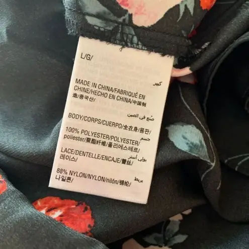 Inc International Concepts Lace Trim Satin Slip Dress Mini Floral Chemise Size L Black Size L