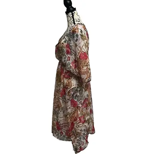 TAMSY Cream Color Flower Print Poly Chiffon Kaftan Women’s Beach Summer Boho O/s Pink Size undefined