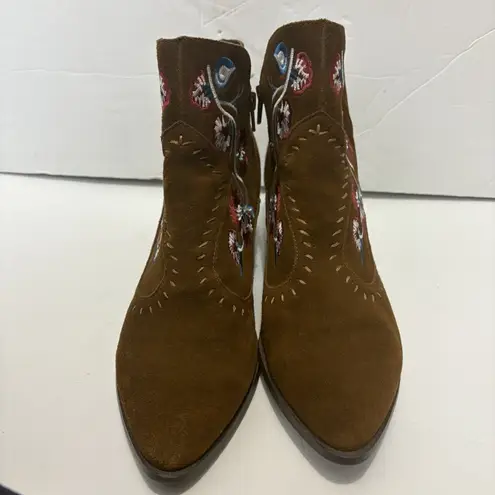 Carlos Santana Ankle Boots Women 9 Embroidered Floral Brown Multi Boho Western
