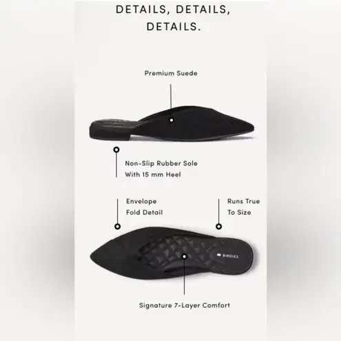Birdies Women’s The Swan Black Suede Mules Size 7.5