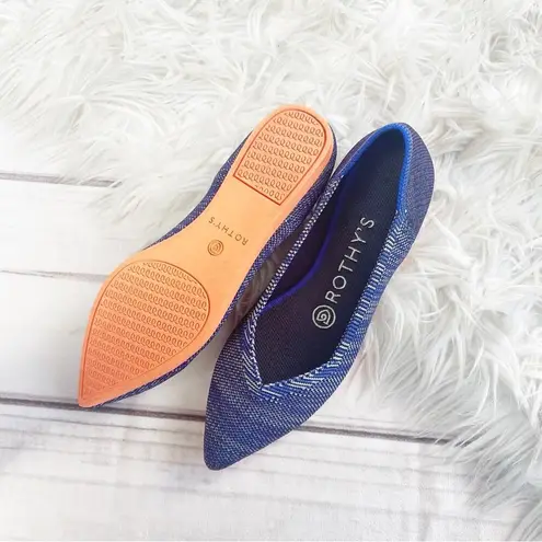 Rothy's Rothy’s The Point Bright Blue Birdseye Space Dye Orange Sole Flat Size 6 Retired