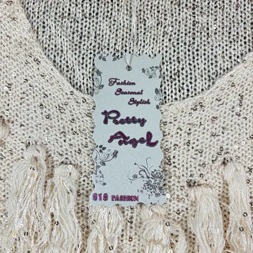 Pretty Angel Womens Crochet Linen Blend Cream Fringed Tank Top Tassels NWT Tan Size L