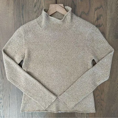 TSE 100% Cashmere Classic Knit Funnel Neck Sweater Tan and White Melange Small