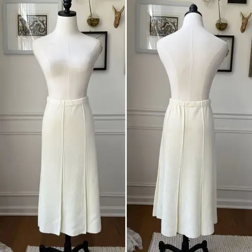 Vintage 80s Knit Box Pleat Midi Length Knit Skirt 18 White