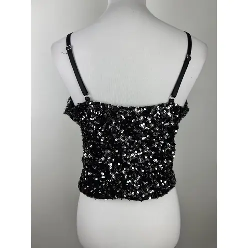 Sparkling Sequin Corset Top Black Strappy Bustier Evening Party Size L