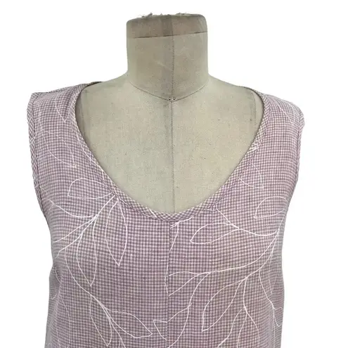 Flax Woodstock Dress Linen Lilac Lavender White Gingham Floral Size XS