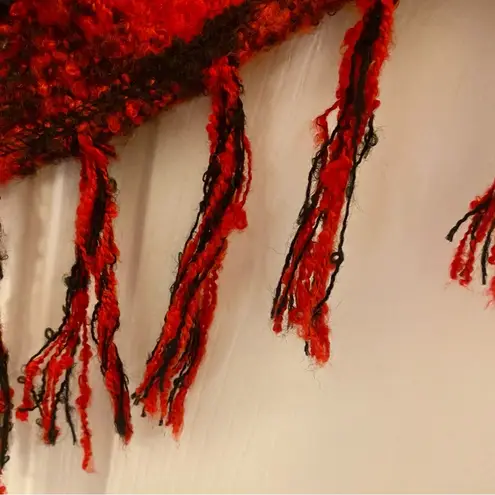 Classic Red & Black Buffalo Plaid Tassel Scarf Unisex Womens One Size