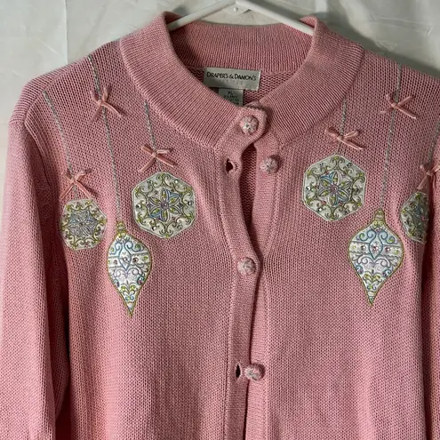 draper's & damon's Draper’s and Damon’s Petite Large Pink button up Cardigan with Ornament Accents