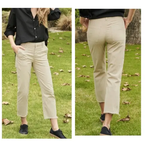 Frank & Eileen Blackstone High Rise Cropped Trouser Utility Pants Khaki Beige 12