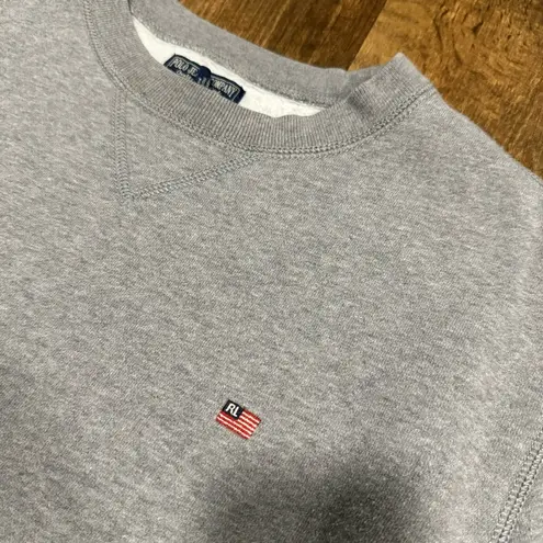 Vtg Y2K Polo Ralph Lauren Cropped Pullover Crewneck Sz Medium Grey Flag