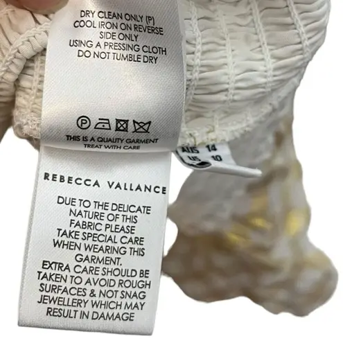 Rebecca Vallance NWT Almeria One‑Shoulder Mini Dress Ivory Checked Silk Blend XS Gold Size 14