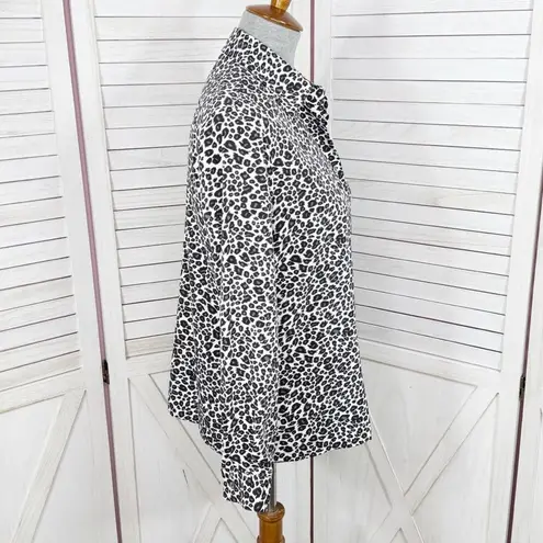 Notations Leopard Print Button Up Blouse White Black Small Long Sleeve Collared