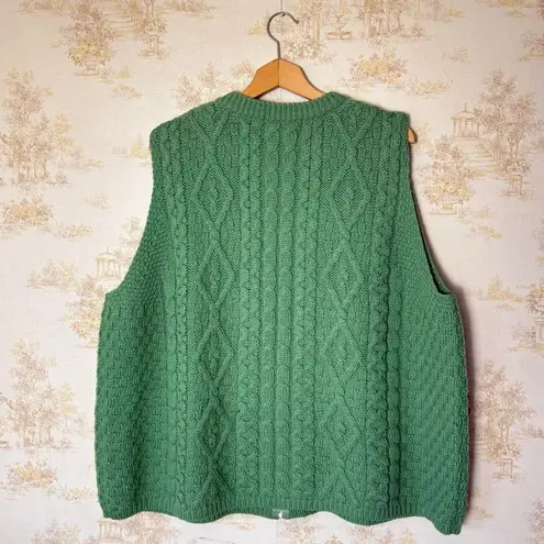 Vintage Aran Crafts Ireland green merino wool cable knit full zip sweater vest Size XXL