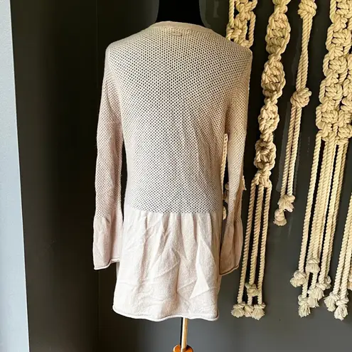 S&C 100% Cashmere Open Knit Mixed Media Unique Cream Cardigan Sweater M Bohemian Size M