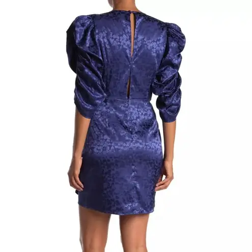 Ronny Kobo Women’s Amara Medieval Blue Floral Puff Sleeve Wrap Mini Dress Large