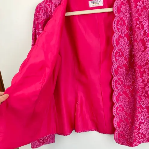 Vintage Womens M Pink Lace Beaded Jacket Feminine Romantic Barbie Glinda OOAK Size M