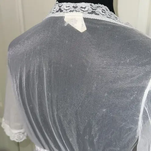 VTG SEARS WHITE SHEER DAINTY LACE TIE FRONT CARDIGAN HOUSE ROBE Size M