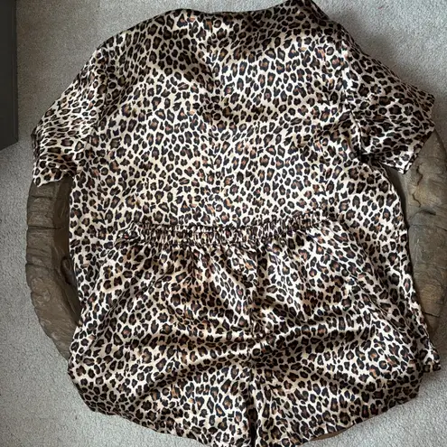 Cinema Etoile satin leopard print sleep set pajamas shorts top women's large Brown