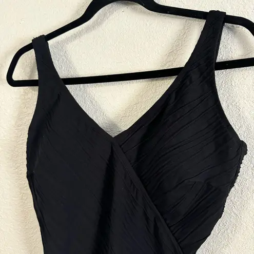 Gottex  Womens Black V Cut Open Back One Piece Swimsuit Pleated Details size 12