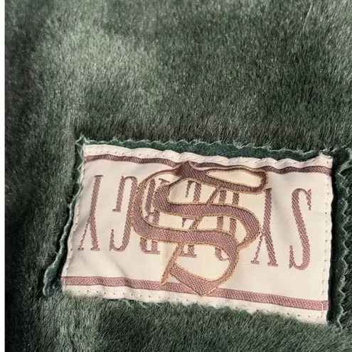 Vintage SYNERGY Womens Hunter Green suede Leather Hooded Winter Coat Jacket Size M