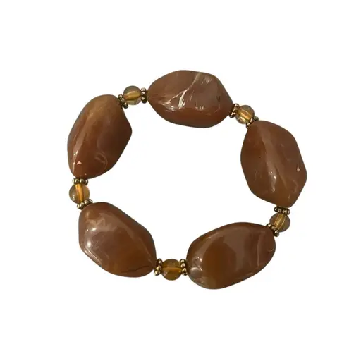 Vintage Estate Retro 80s Chunky Amber Brown Marbled Beaded Stretch Bracelet OSFM